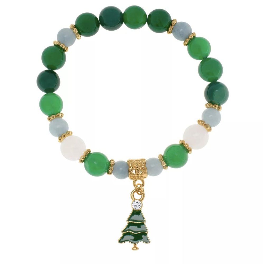 Gold Plated Beaded Christmas Tree Charm Bracelet